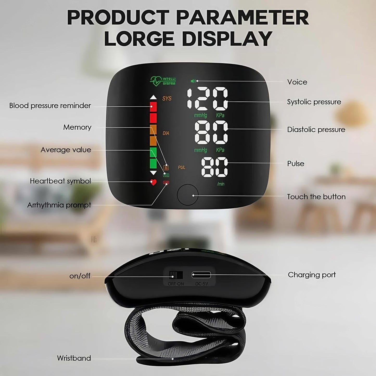 Wrist Blood Pressure Monitor Led Display, Touch Screen Wrist Blood Pressure Cuff 99x2 Reading Memory