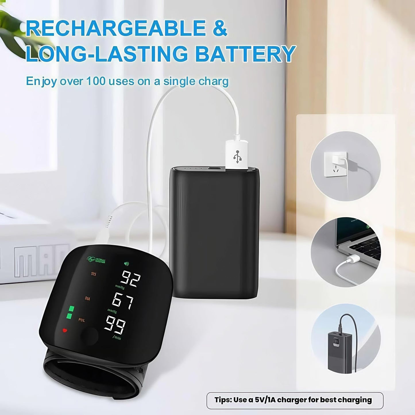 Wrist Blood Pressure Monitor Led Display, Touch Screen Wrist Blood Pressure Cuff 99x2 Reading Memory